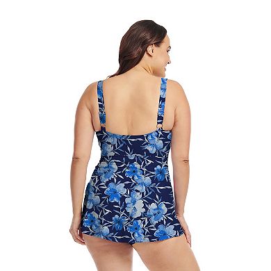 Plus Size Mazu Swim Wrap One-Piece Swim Dress in Botanical Garden