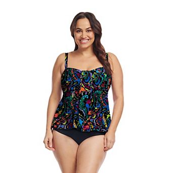 Plus Size Mazu Swim Drape Bandeau Tankini Top