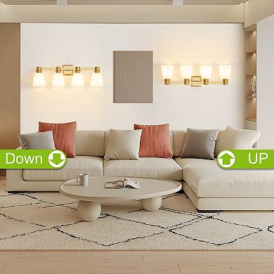 POWLIG 30" Vanity Light Fixture,4-Light Dimmable Bathroom Lighting with Cone Milk White Glass Shades