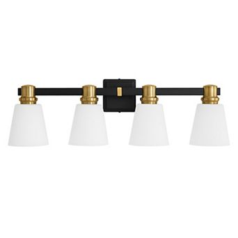 POWLIG 30" Vanity Light Fixture,4-Light Dimmable Bathroom Lighting with Cone Milk White Glass Shades