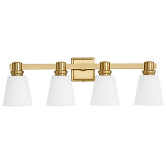 POWLIG 30" Vanity Light Fixture,4-Light Dimmable Bathroom Lighting with Cone Milk White Glass Shades