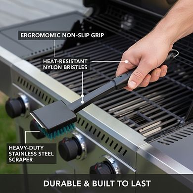 Safer Nylon Bristle BBQ Grill Brush, Replaceable Head with Cool Clean Technology