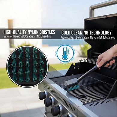 Safer Nylon Bristle BBQ Grill Brush, Replaceable Head with Cool Clean Technology