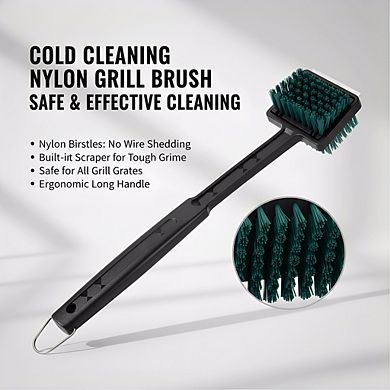 Safer Nylon Bristle BBQ Grill Brush, Replaceable Head with Cool Clean Technology