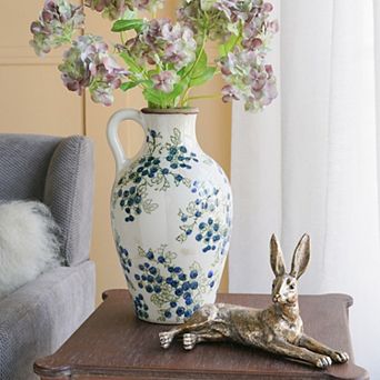 7.5x7.3x12" White Ceramic Vase With Blue Berry Motif
