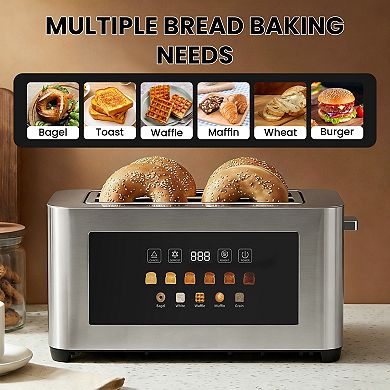 4 Slice Toaster Stainless Steel with LED Touch Screen 6 Browning Settings Anti Jam Auto Shut Off