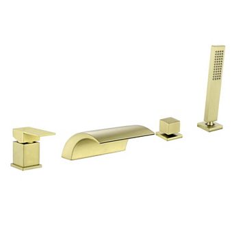 2 Handles Roman Tub Faucet with Hand Shower and 18 cm Wide Waterfall Spout
