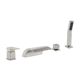 2 Handles Roman Tub Faucet with Hand Shower and 18 cm Wide Waterfall Spout