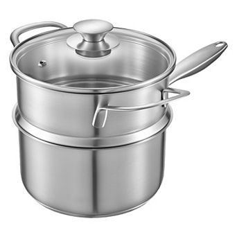 Stainless Steel Saucepan with Steamer, Glass Lid, Multipurpose Nonstick Sauce Pot, Ergonomic Handle