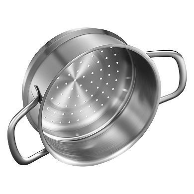 Stainless Steel Saucepan with Steamer, Glass Lid, Multipurpose Nonstick Sauce Pot, Ergonomic Handle