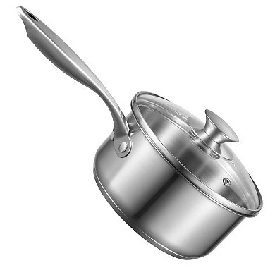 Stainless Steel Saucepan with Steamer, Glass Lid, Multipurpose Nonstick Sauce Pot, Ergonomic Handle