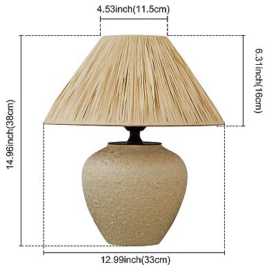 POWLIG Natural Textured Ceramic Table Lamp - Paper Raffia Shade for Cozy Bedroom Lighting