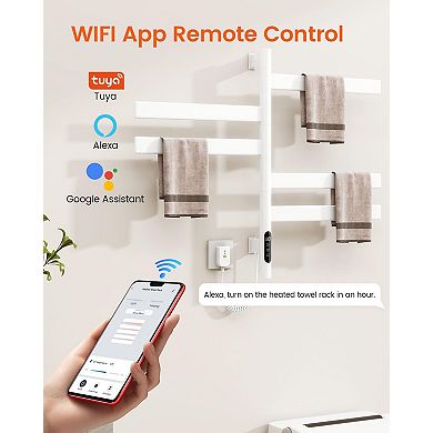 Wall Mounted Heated Towel Rack with Timer and Temp Control for Bathroom