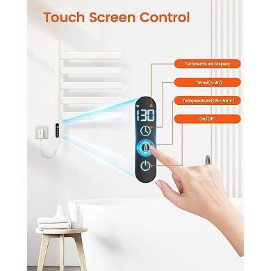 Wall Mounted Heated Towel Rack with Timer and Temp Control for Bathroom