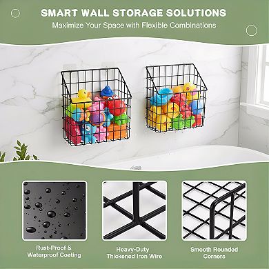 Bath Toy Storage Organizer Basket 2 Pack Large Metal Wall Mount