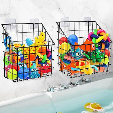 Bath Toy Storage Organizer Basket 2 Pack Large Metal Wall Mount