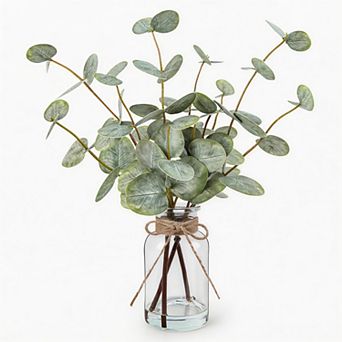 Kaelin Home Artificial Eucalyptus Stems in Glass Vase with Faux Water