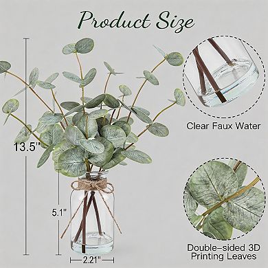 Kaelin Home Artificial Eucalyptus Stems in Glass Vase with Faux Water