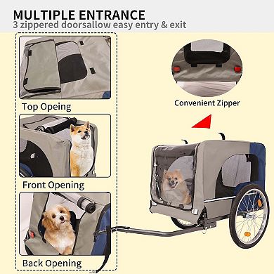 88LB Capacity Foldable Dog Bike Trailer 2 Entrances 20" Wheels for Easy Access