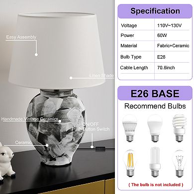 POWLIG Modern Hand-Painted Ceramic Table Lamp, Contemporary Nightstand Lamp for Living Room Decor