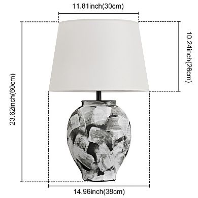 POWLIG Modern Hand-Painted Ceramic Table Lamp, Contemporary Nightstand Lamp for Living Room Decor