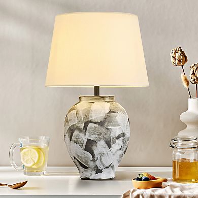 POWLIG Modern Hand-Painted Ceramic Table Lamp, Contemporary Nightstand Lamp for Living Room Decor