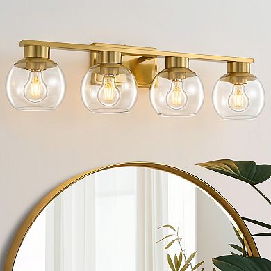POWLIG 29.53" Vanity Light, 4-Light Modern Bathroom Fixture with Clear Glass Shades