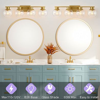 POWLIG 29.53" Vanity Light, 4-Light Modern Bathroom Fixture with Clear Glass Shades