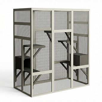 ANIXOL Walk-In Fir Wood Metal Outdoor Catio Enclosure with Platforms and Roof