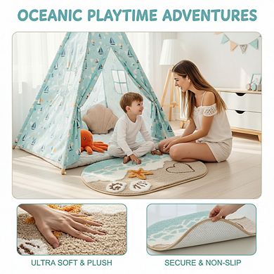 Beach Bathroom Rug 22x34, Soft Absorbent Non-Slip Starfish Shell Decor