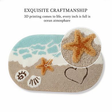 Beach Bathroom Rug 22x34, Soft Absorbent Non-Slip Starfish Shell Decor
