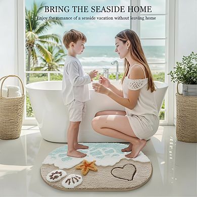 Beach Bathroom Rug 22x34, Soft Absorbent Non-Slip Starfish Shell Decor