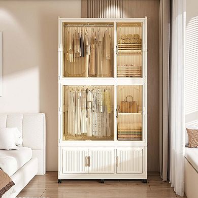 Portable Wardrobe Closet Storage Organizer with Magnetic Doors