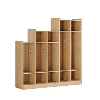5-Section Wooden Kids Coat Locker,9 Storage Cubbies,10 Hooks,Organizer for Daycare, Kindergarten