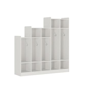 5-Section Wooden Kids Coat Locker,9 Storage Cubbies,10 Hooks,Organizer for Daycare, Kindergarten