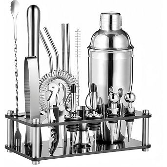 Great Ambitions 18 pc Professional Bartender Set with Stand, Stainless Steel