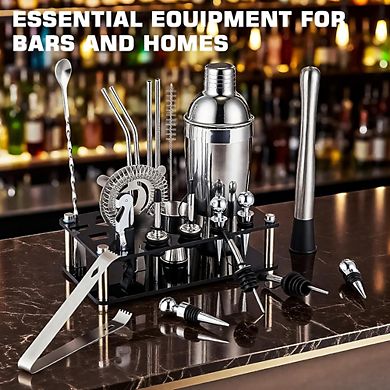 Great Ambitions 18-Pc Professional Bartender Set with Stand, Stainless Steel