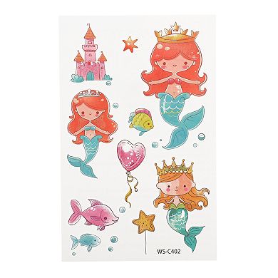 Realistic Mermaid Temporary Tatto Blue Pink 12 Pcs