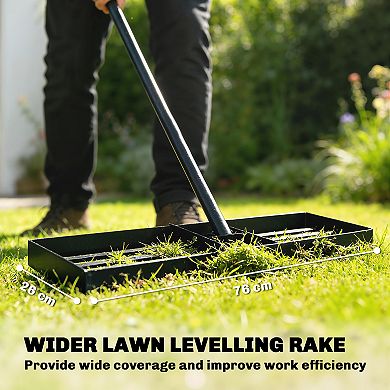 Outsunny 30inch x 10inch Lawn Leveling Rake with 66.5inch Handle