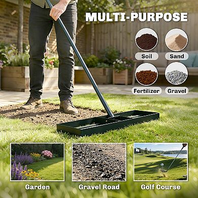 Outsunny 30inch x 10inch Lawn Leveling Rake with 66.5inch Handle