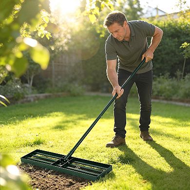Outsunny 30inch x 10inch Lawn Leveling Rake with 66.5inch Handle