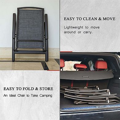 Set of 2 Aluminium Frame Reclining Sling Lawn Chairs with Adjustable High Backrest