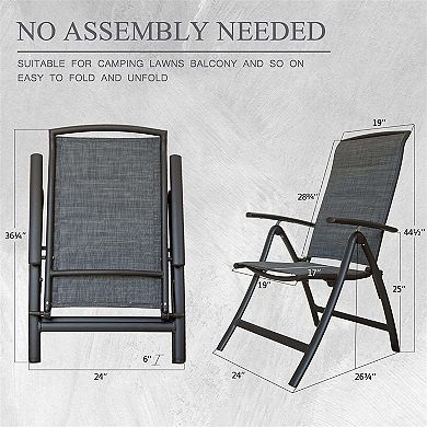 Set of 2 Aluminium Frame Reclining Sling Lawn Chairs with Adjustable High Backrest