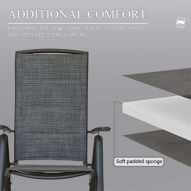 Set of 2 Aluminium Frame Reclining Sling Lawn Chairs with Adjustable High Backrest