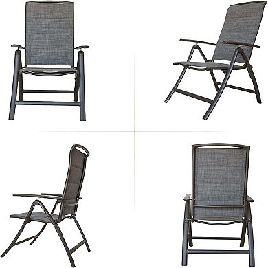Set of 2 Aluminium Frame Reclining Sling Lawn Chairs with Adjustable High Backrest