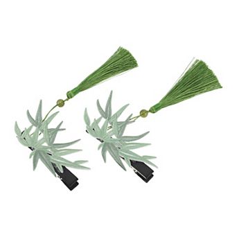 Leaf Tassels Hair Clip Green 2 pc