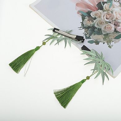 Leaf Tassels Hair Clip Green 2 Pcs