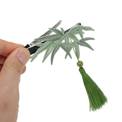 Leaf Tassels Hair Clip Green 2 Pcs