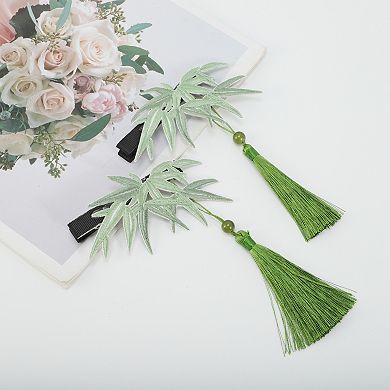 Leaf Tassels Hair Clip Green 2 Pcs