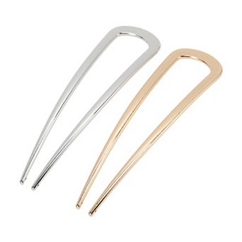 Fashion 4.33"x1.18" U-shaped Hair Pin for Women 2 pc Gold Silver